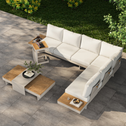 Tevara Outdoor Teak Aluminium Sand Side Table with Solar Light - thumbnail 5
