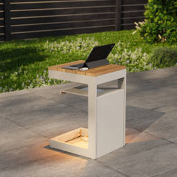 Tevara Outdoor Teak Aluminium Sand Side Table with Solar Light - thumbnail 2