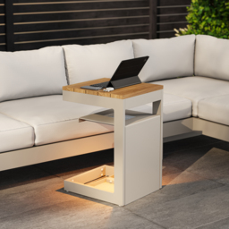 Tevara Outdoor Teak Aluminium Sand Side Table with Solar Light