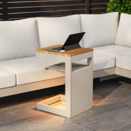 Tevara Outdoor Teak Aluminium Sand Side Table with Solar Light - thumbnail 1