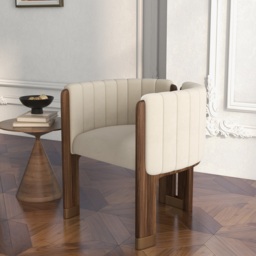 Modern Wood Accent Chair Beige Velvet Upholstered Arm Chair Set of 4 - thumbnail 3