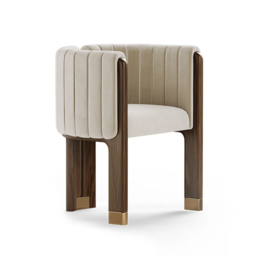 Modern Wood Accent Chair Beige Velvet Upholstered Arm Chair Set of 4 - thumbnail 7