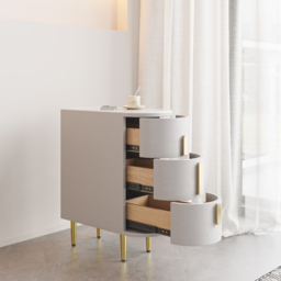 Modern Gray Narrow 3 Drawer Nightstand Sintered Stone Top Bedside Table Set of 2 - thumbnail 6