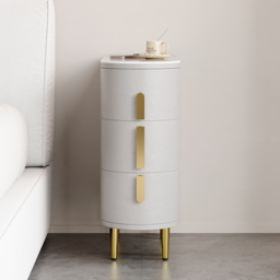 Modern Gray Narrow 3 Drawer Nightstand Sintered Stone Top Bedside Table Set of 2