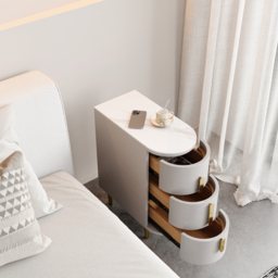 Modern Gray Narrow 3 Drawer Nightstand Sintered Stone Top Bedside Table Set of 2 - thumbnail 4
