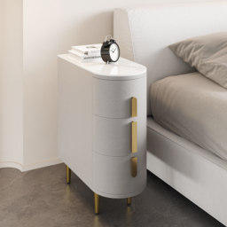 Modern Gray Narrow 3 Drawer Nightstand Sintered Stone Top Bedside Table Set of 2 - thumbnail 2