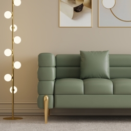 200 cm Modern Performance Leather Upholstered Fluted 3 Seater Sofa for Living Room with pillow Set of 2 - thumbnail 8