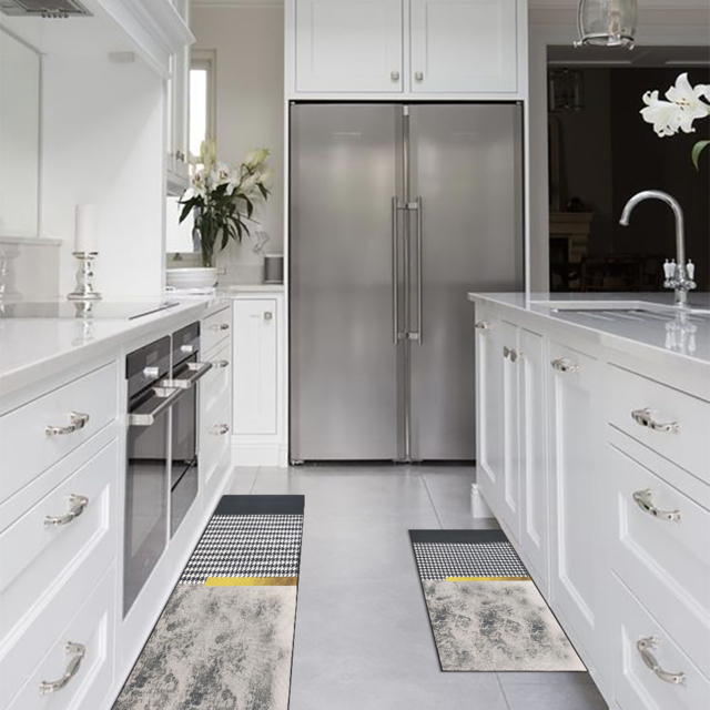 2 Pieces Modern Geometric Gradient Gold Washable Kitchen Runner Mats Non-slip Rug Set - image 1