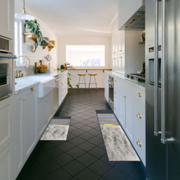 2 Pieces Modern Geometric Gradient Gold Washable Kitchen Runner Mats Non-slip Rug Set - thumbnail 4