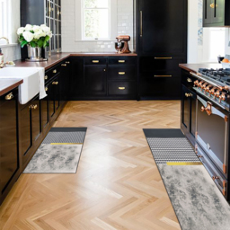 2 Pieces Modern Geometric Gradient Gold Washable Kitchen Runner Mats Non-slip Rug Set - thumbnail 3