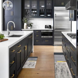 2 Pieces Modern Geometric Gradient Gold Washable Kitchen Runner Mats Non-slip Rug Set - thumbnail 2