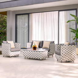 4 PCS Rope Outdoor Sofa Set with Marble Coffee Table Modern Yard & Patio Furniture for 4 Person in Gray Cushion & Pillow Included - thumbnail 3