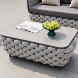4 PCS Rope Outdoor Sofa Set with Marble Coffee Table Modern Yard & Patio Furniture for 4 Person in Gray Cushion & Pillow Included - thumbnail 5