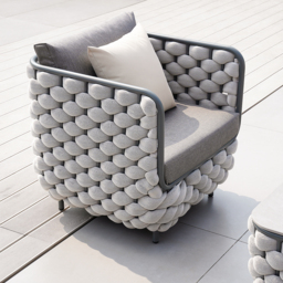4 PCS Rope Outdoor Sofa Set with Marble Coffee Table Modern Yard & Patio Furniture for 4 Person in Gray Cushion & Pillow Included - thumbnail 4