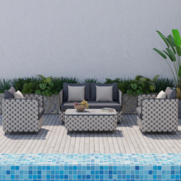 4 PCS Rope Outdoor Sofa Set with Marble Coffee Table Modern Yard & Patio Furniture for 4 Person in Gray Cushion & Pillow Included - thumbnail 9