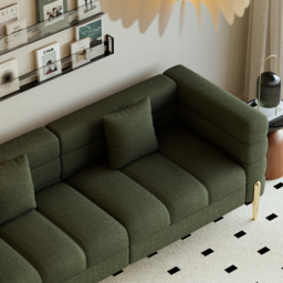 200 cm Modern Green Boucle Upholstered Fluted 3 Seater Sofa for Living Room with pillow - thumbnail 6
