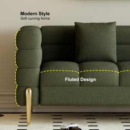 200 cm Modern Green Boucle Upholstered Fluted 3 Seater Sofa for Living Room with pillow - thumbnail 8