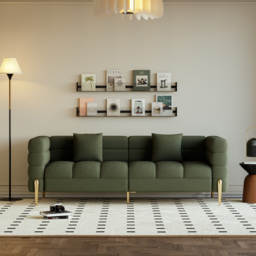 200 cm Modern Green Boucle Upholstered Fluted 3 Seater Sofa for Living Room with pillow - thumbnail 2