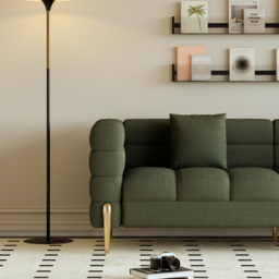 200 cm Modern Green Boucle Upholstered Fluted 3 Seater Sofa for Living Room with pillow - thumbnail 5