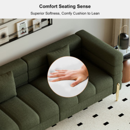 200 cm Modern Green Boucle Upholstered Fluted 3 Seater Sofa for Living Room with pillow - thumbnail 9
