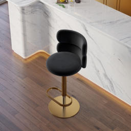 Modern Bar Stool Velvet Adjustable Height Swivel Black with Full Back Counter Stool - thumbnail 5