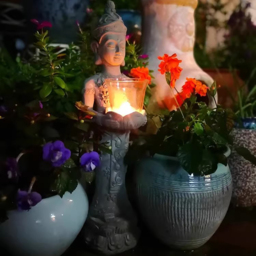 555mm Brown Resin Garden Buddha Statue With Candle Holder Outdoor Sculpture Decor Art - thumbnail 5
