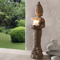 555mm Brown Resin Garden Buddha Statue With Candle Holder Outdoor Sculpture Decor Art - thumbnail 2