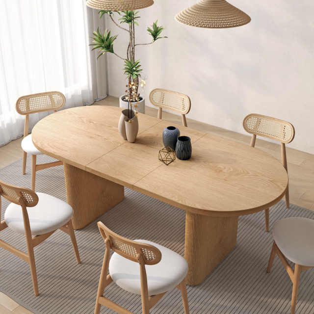 Fluve 160 cm - 200 cm Oval Extendable Natural Dining Table Butterfly Leaf 4-6 Seater - image 1