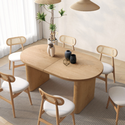 Fluve 160 cm - 200 cm Oval Extendable Natural Dining Table Butterfly Leaf 4-6 Seater - thumbnail 2