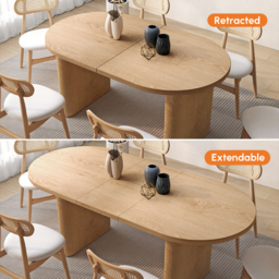 Fluve 160 cm - 200 cm Oval Extendable Natural Dining Table Butterfly Leaf 4-6 Seater - thumbnail 6