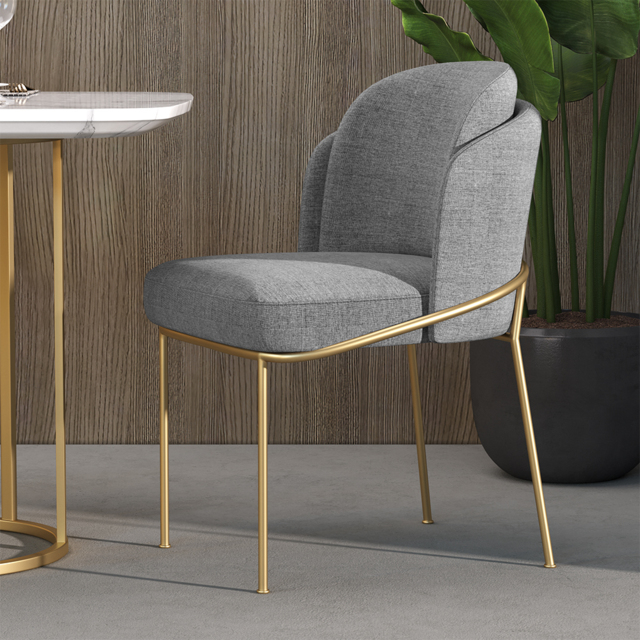 Modern Dining Chairs Cotton&Linen Upholstered Gray Side Chair in Gold Dining Room Chairs - image 1