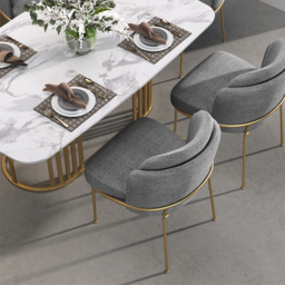 Modern Dining Chairs Cotton&Linen Upholstered Gray Side Chair in Gold Dining Room Chairs - thumbnail 4