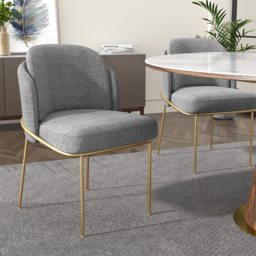 Modern Dining Chairs Cotton&Linen Upholstered Gray Side Chair in Gold Dining Room Chairs - thumbnail 6
