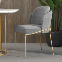 Modern Dining Chairs Cotton&Linen Upholstered Gray Side Chair in Gold Dining Room Chairs - thumbnail 1