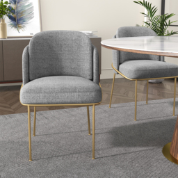 Modern Dining Chairs Cotton&Linen Upholstered Gray Side Chair in Gold Dining Room Chairs - thumbnail 5