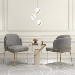 Modern Dining Chairs Cotton&Linen Upholstered Gray Side Chair in Gold Dining Room Chairs - thumbnail 2