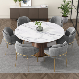 Modern Dining Chairs Cotton&Linen Upholstered Gray Side Chair in Gold Dining Room Chairs - thumbnail 7