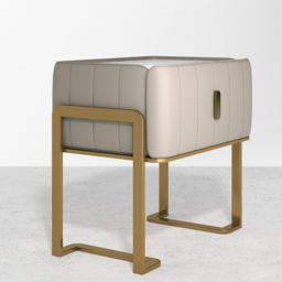 Champagne PU Leather Single Drawer Bedroom Nightstand Bedside Table Stone Top Set of 2 - thumbnail 6