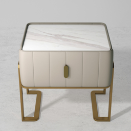 Champagne PU Leather Single Drawer Bedroom Nightstand Bedside Table Stone Top Set of 2 - thumbnail 5