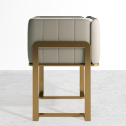 Champagne PU Leather Single Drawer Bedroom Nightstand Bedside Table Stone Top Set of 2 - thumbnail 7