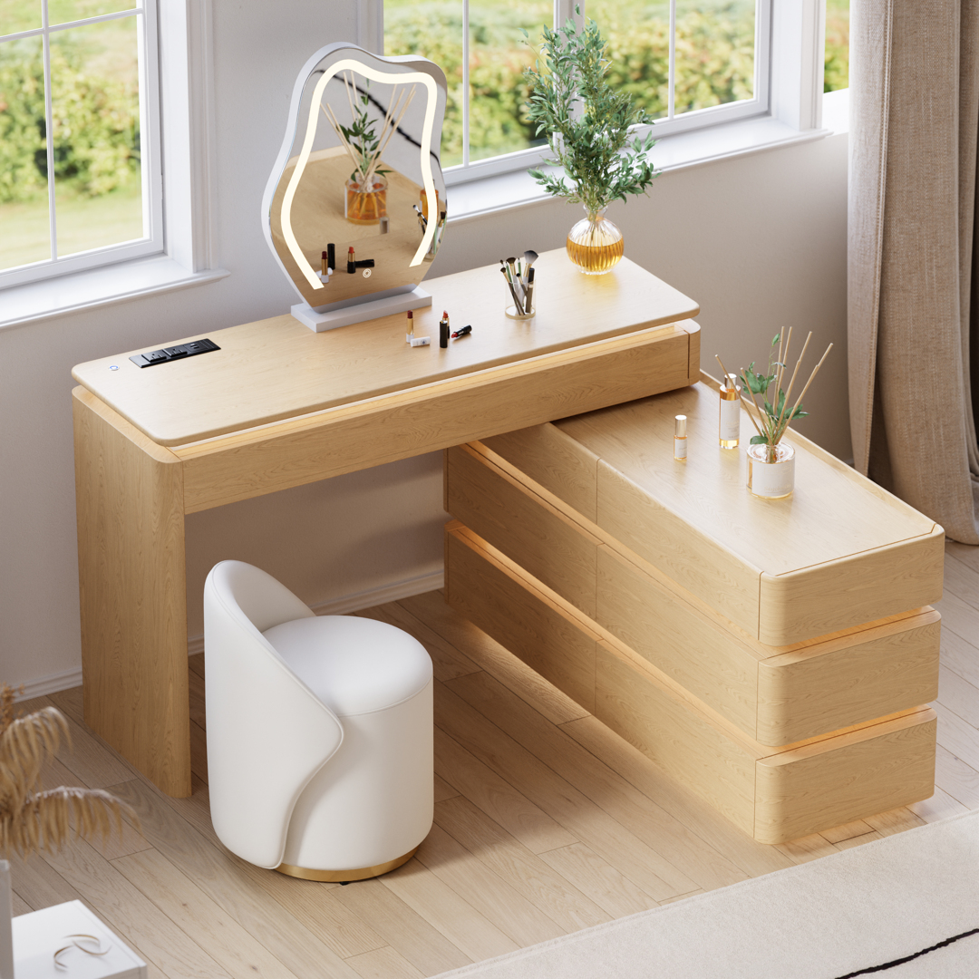 smart dressing table designs Black Dresser Dressing Table with Fluted Design Drawers and Smart Mirror - Dressing Table, Vanity Table