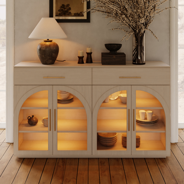 Arune 160 cm Whitewash Wood Sideboard with Storage & LED Lights - image 1