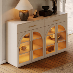 Arune 160 cm Whitewash Wood Sideboard with Storage & LED Lights - thumbnail 3
