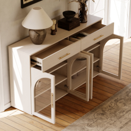 Arune 160 cm Whitewash Wood Sideboard with Storage & LED Lights - thumbnail 7