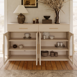 Arune 160 cm Whitewash Wood Sideboard with Storage & LED Lights - thumbnail 6