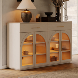 Arune 160 cm Whitewash Wood Sideboard with Storage & LED Lights - thumbnail 2
