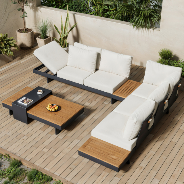 Tevara 4 PCS Modular L-Shaped Outdoor Sectional Sofa Set Modern Yard & Patio Furniture for 6 Person in Beige Cushion & Pillow Included - image 1
