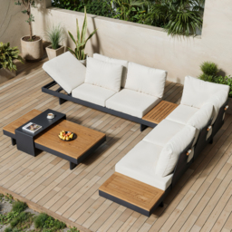 Tevara 4 PCS Modular L-Shaped Outdoor Sectional Sofa Set Modern Yard & Patio Furniture for 6 Person in Beige Cushion & Pillow Included