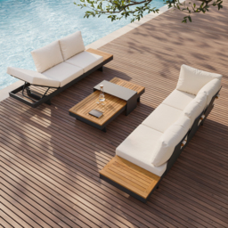 Tevara 4 PCS Modular L-Shaped Outdoor Sectional Sofa Set Modern Yard & Patio Furniture for 6 Person in Beige Cushion & Pillow Included - thumbnail 4