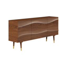 Lake Walnut Sideboard Credenza with Storage Buffet Kitchen Cabinet Wavy Mid-Century - thumbnail 8